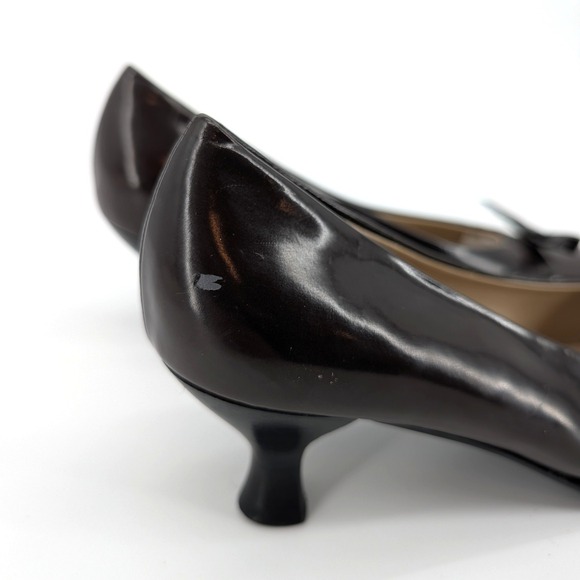Salvatore Ferragamo Dark Brown Leather Bow Kitten Heel Pumps 7.5 B Italy - Picture 5 of 9
